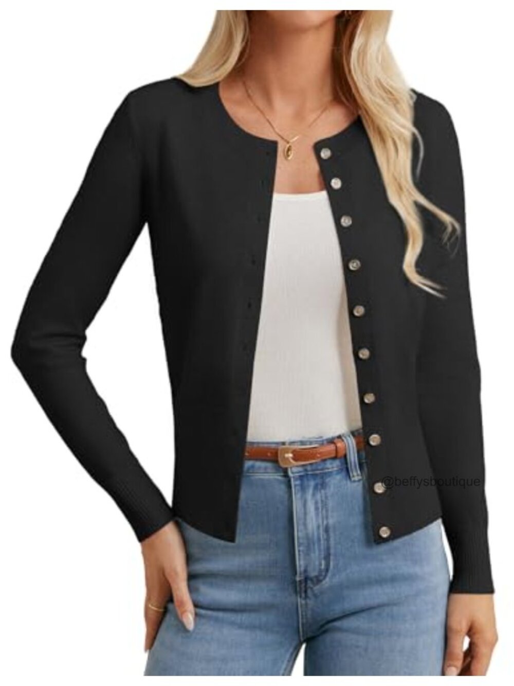 Lightweight Ribbed Knit Cardigan Long Sleeve Crop Sweater Button Open Front